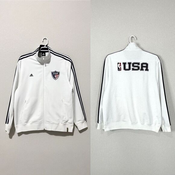 Adidas USA NBA Basketball Full Zip Track Jacket Sz Large Embroidered Logos Retro - Picture 2 of 13